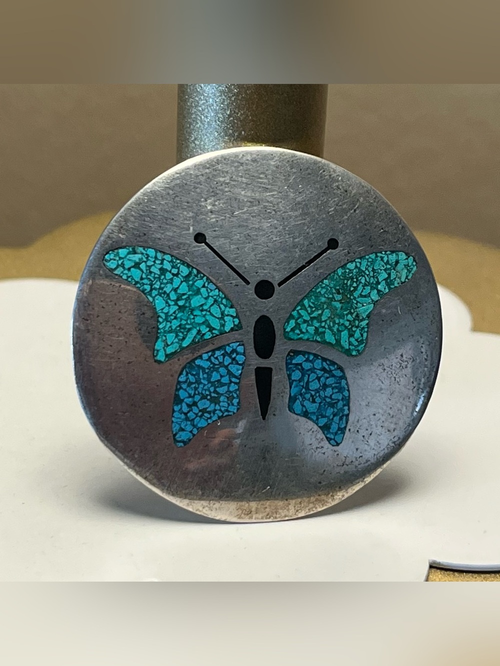 Alpaca Silver Mexico Butterfly Inlay vintage brooch